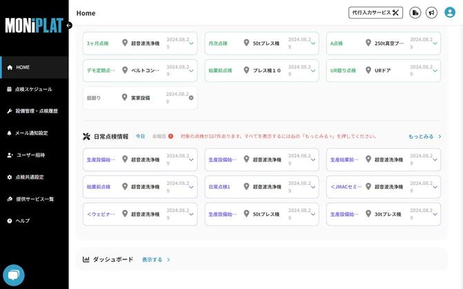 MONiPLAT モニプラット画面:ダッシュボード