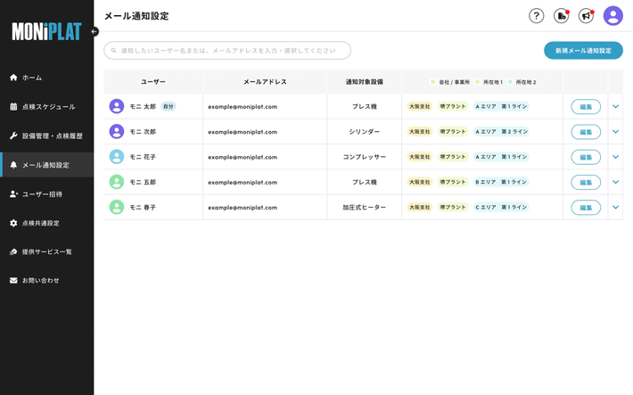 MONiPLAT モニプラット画面：定期保全スケジュール