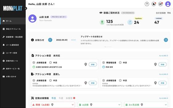 MONiPLAT モニプラット画面：ダッシュボード